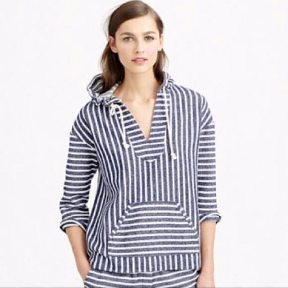 J. Crew Tops - J.Crew Striped Baja Hoodie in Navy/White Size Medium